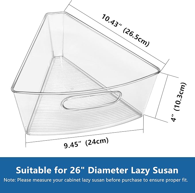 JOWBOOW Lazy Susan Organizer Bins for 26"-27" Diameter Corner Cabinet Lazy Susan, 6 Pack, Clear Plastic Cabinet and Pantry Storage Bin, 1/8 Wedge-Food Safe, BPA Free