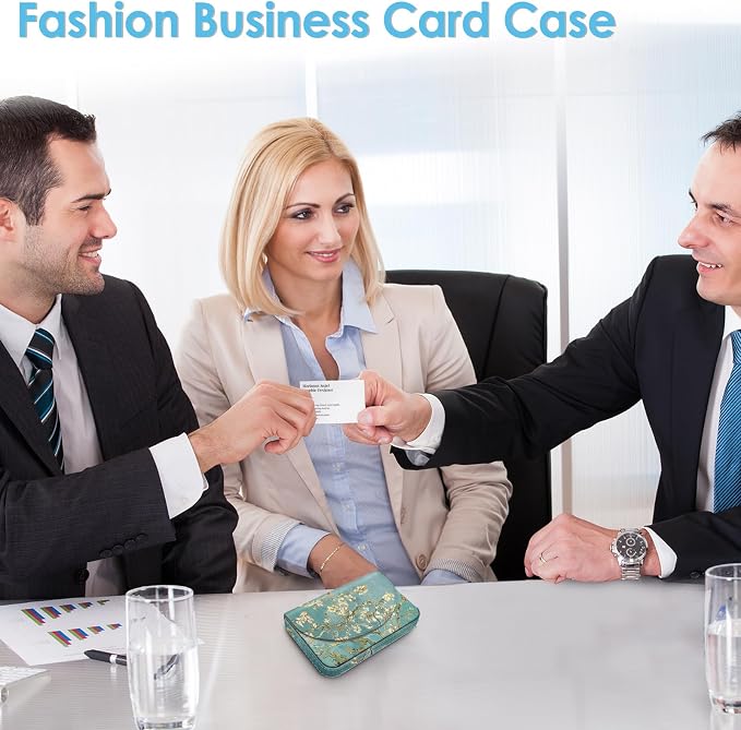 Business Card Holder，PU Leather Business Card Case Color Printing Pattern Card Holder Wallet，Pockets Magnetic Credit Card Holders for Men and Women，Green Tree