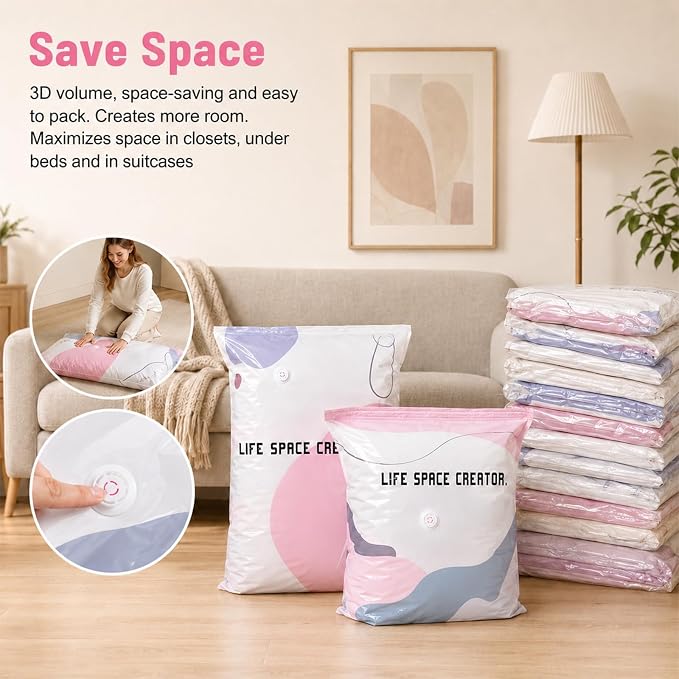3 PACK No-Pump Vacuum Storage Bags, Cube Compression Life Space Saving Storage Bags, No-Pump 3D Large Vacuum Storage Compression Bag for Clothes and Bedding (27.6" × 19.7" × 12.5")