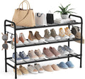 VILICK 3 Tier Shoe Rack 33" Wide Metal Shoe Organizer, Black | Long Shoe Storage, 4 Side Hooks, Sturdy Shoes Shelf, For Front Door Entrance, Closet, Garage, Dorm