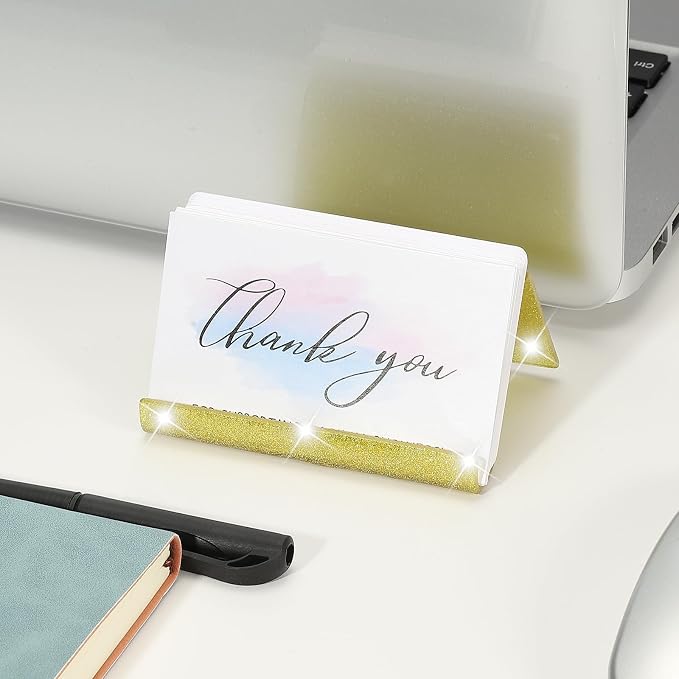 PATIKIL Business Card Holder for Desk, Acrylic Business Card Holders Shine Card Stand Organizer Cards Display for Office Exhibition, Yellow