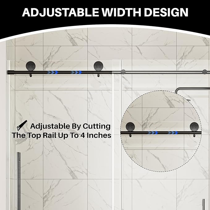 WinZo Frameless Shower Door 56-60 in W x 75 in H, Sliding Shower Door with 5/16"(8mm) Clear Tempered Glass Shower Door, Easy to Clean Bathroom, Silent Soft-Close Design, Matte Black