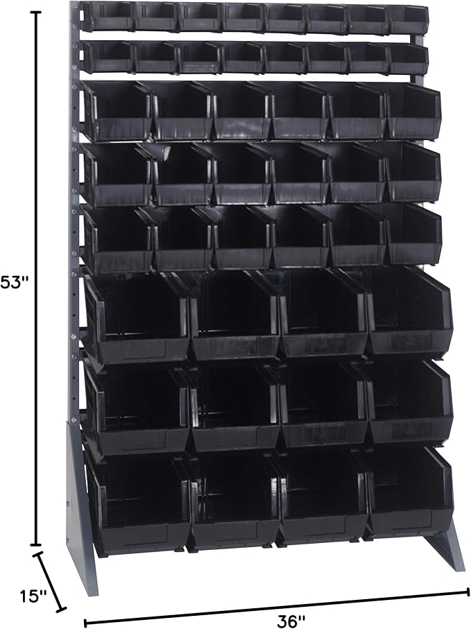 Quantum Storage Systems QRU-16S-220230240BK Single Sided Rail Systems Complete Package with Bins, 36" L x 15" W x 53" H, Black