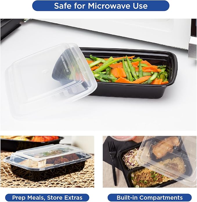Karat Meal Prep Containers [16 oz - 150 ct] Reusable & Disposable Take Out Containers with Lids - Microwave & Dishwasher Safe Bento Boxes