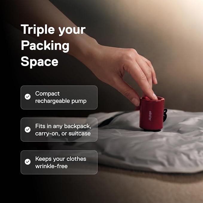 Ekster TravelPack Vacuum Kit Plus – Vacuum Seal Bags for Clothing Travel with Electric Air Pump, Compression Packing Cubes Alternative, Space Saver, Fits 10+ Days | Travel Essentials 2026-4 Pack