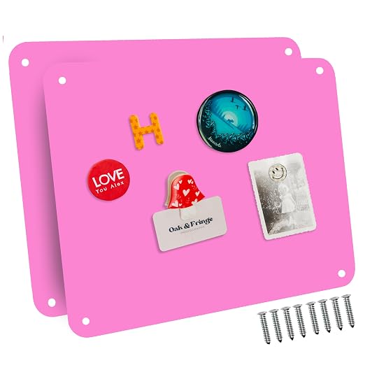 9 inches x 6.5 inches Stainless Steel Plate for Magnets, 3M Adhesive Back, Mounting Screws, Ideal for Magnetic Shelf, Spice Holders, Fridge Magnets. Mount Anywhere! (Pink, 2 Pack)