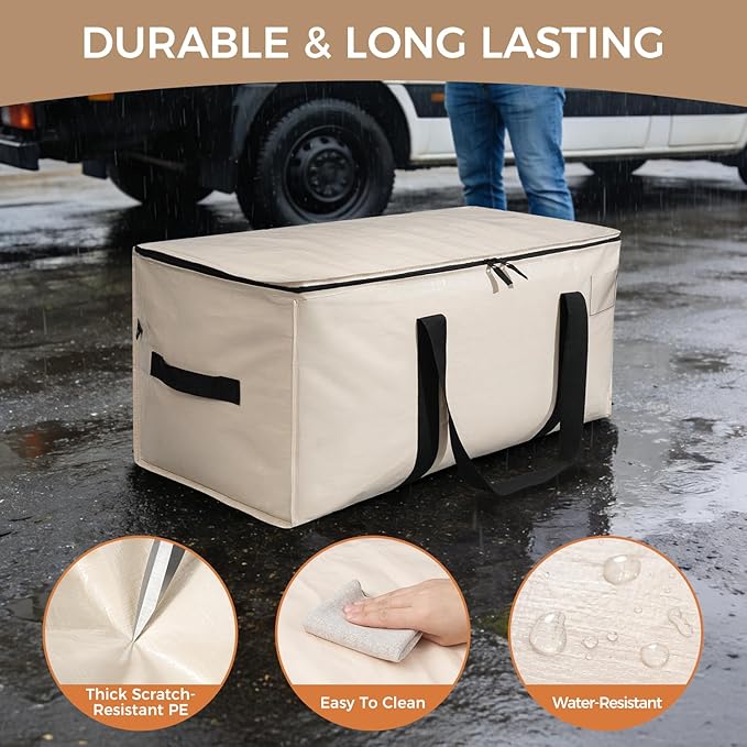 BAGAIL Heavy Duty Moving Bags with Strong Handle, Extra Large Moving Boxes, Storage Tote for Clothes, College Moving Supplies(Beige, 6 Pack)