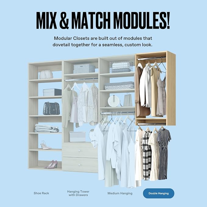 Modular Closets Vista Collection Double Hanging Wood Closet Organizer Unit (Oak, 22.5" Wide)