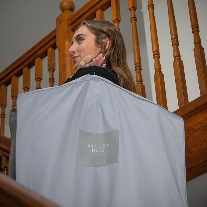 Hayden Hill Luxury Organic Cotton Garment Bag for Hanging Clothes Long 58" | Full Length Breathable Dress Bag, Moth Proof Hanging Garment Bags For Closet Storage, Certified Carbon Neutral, Gray