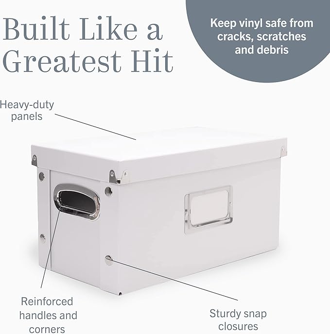 Snap-N-Store Vinyl Record Storage Box - 7"/45 RPM - 1 Pack Crate Holds up to 75 Vinyl Albums - White