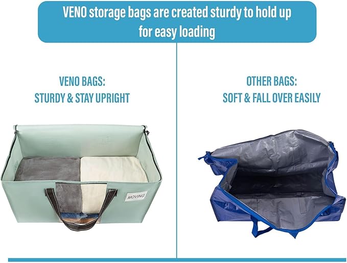 VENO 8 Pack Heavy Duty Moving Bags, Clothes and Comforter Storage Bags with Clear Window, College Dorm Essentials Packing Supplies, Foldable Boxes Alternative (Light Green Matte, 8 Pack)