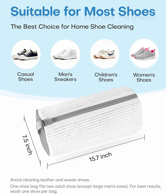 3-IN-1 Laundry & Shoe Washing Machine Bag : Laundry Shoe Bag for Washer & Dryer,Shoe Cleaning Bag for Sneakers,Tennis,Self-locking Zipper & Microfiber,Include 3 Laundry Bag & 2 Shoe Bag