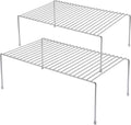 Kitchen Cabinet Shelf Organizer Set of 2, Large (15.7 x 9.4 inch) Metal Wire Pantry Storage Shelves, Dish Plate Racks for Cabinets, Freezer, Counter, Cupboard Organizers and Storage, Chrome