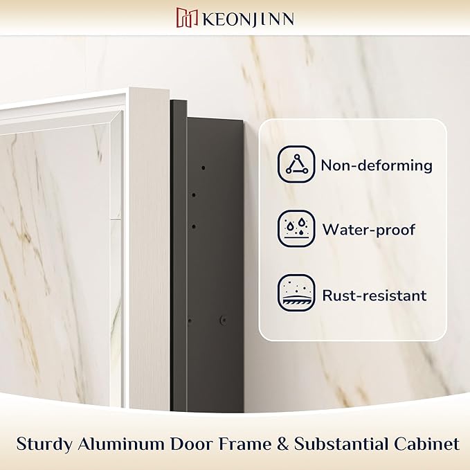 Keonjinn 21" x 27" Medicine Cabinet for Bathroom, Silver Recessed or Surface Wall-Mounted Aluminum Alloy Framed Beveled Mirror with Storage, Mirrored Cabinets with 2 Adjustable Shelves for Bath Modern