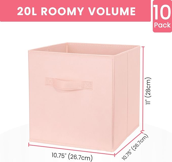 Criusia Storage Cubes- 11 Inch Cube Storage Bins for Organizing Shelves - Nursery Closet Organization Bins for Clothes Blanket - 10 Pack Collapsible Decorative Storage Box for Magazines (Pink)