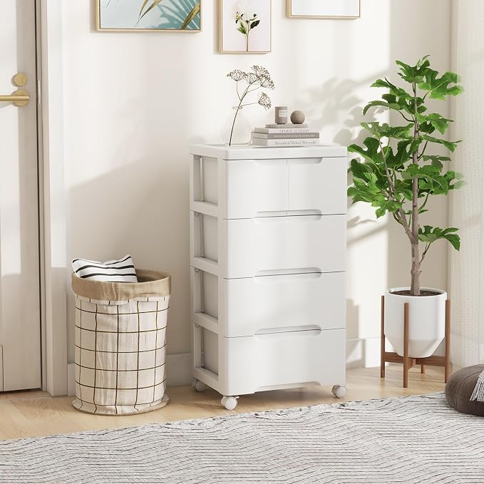 LOKO 5-Drawer Plastic Rolling Storage Cart (16"x13"x31") | Mobile Storage Cabinet | Vertical Storage Tower Container Unit | 4 Universal Wheels | For Living Room, Home Office