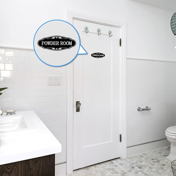 Powder Room Sign Sticker for Business and Home，Self-adhesive Cute Powder Room Door Decor，Waterproof Guest Bathroom Decals for House，Office，Shop