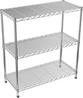 Adjustable 3-Tier Metal Wire Shelves on Wheels,35.4x17.7 x36.5(WxDxH), Heavy Duty Standing Storage Rack with Lockable Wheels, Wire Shelving Unit for Garage, Kitchen, Office, Pantry,Laundry