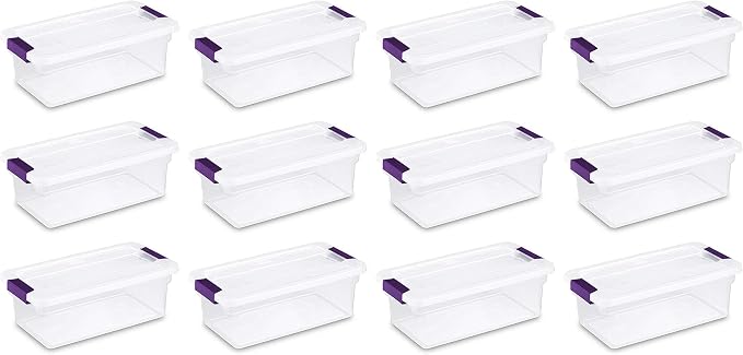 Sterilite 6 Qt ClearView Latch Storage Box, Stackable Bin with Latching Lid, Plastic Container to Organize Shoes in Closet, Clear Base, Lid, 12-Pack