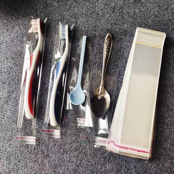 Long Resealable Cellophane Bags 1x6'' 500pcs Clear Adhesive Cello Bags Pretzel Rod OPP Plastic Bags for Toothbrush Necklace Candy Crafts Coffee Spoon Lip Brush Straw