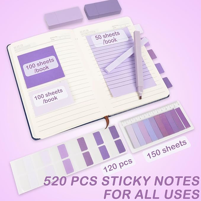 ChezAbbey 47Pcs Aesthetic School Supplies with Pencil Pouch - Cute College Essentials Set, Big Capacity Pen Case, Pastel Highlighters, Bible Study Journaling Stationary Kit (Purple)