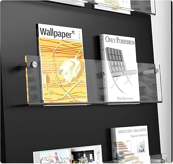 ROYALITA 2-Pack Acrylic Magazine Holder Brochure Holder, Clear 24 Inch | Record Magazine Rack, Fashion Floating Bookshelf, Literature Storage Rack for Waiting Room, Living Room, Office