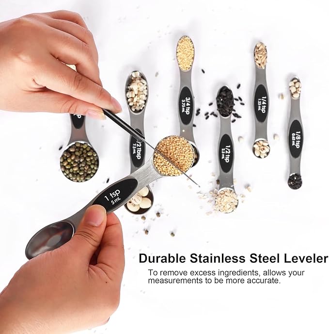 Magnetic Measuring Spoons Set Stainless Steel with Leveler-9pcs Stackable Metal Tablespoon Measure Spoon for Baking-Measuring Cups and Spoon Set Kitchen Gadgets Apartment Essentials Fits in Spice Jars