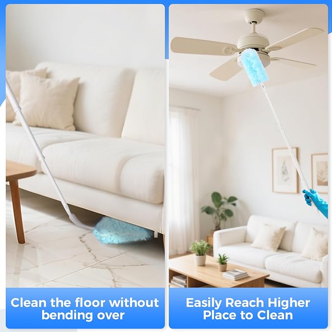 wlich 2 Replacement Extended Handles, Compatible with Swiffer Duster Refill | 10.6-28.7 In Telescopic Pole, 270 Deg Rotating Head, Durable Grip, Reaches Ceilings Fans Shelves & Corners for Home Cleaning