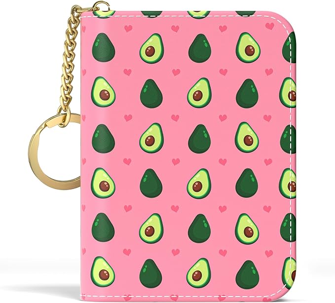 Aiawoxc Credit Card Holder, Small RFID Wallet Slim Leather Card Organizer Case with Zipper and Keychain, Avocados