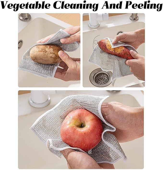 2024 New Non Scratch Wire Dishcloth, Cleaning Cloth，Soft Wire Dishwashing Rags Safe for Non-Stick Cookware, Scrubs & Cleans for Dishes, Sinks, Stove Tops, Easy Rinsing, Durable