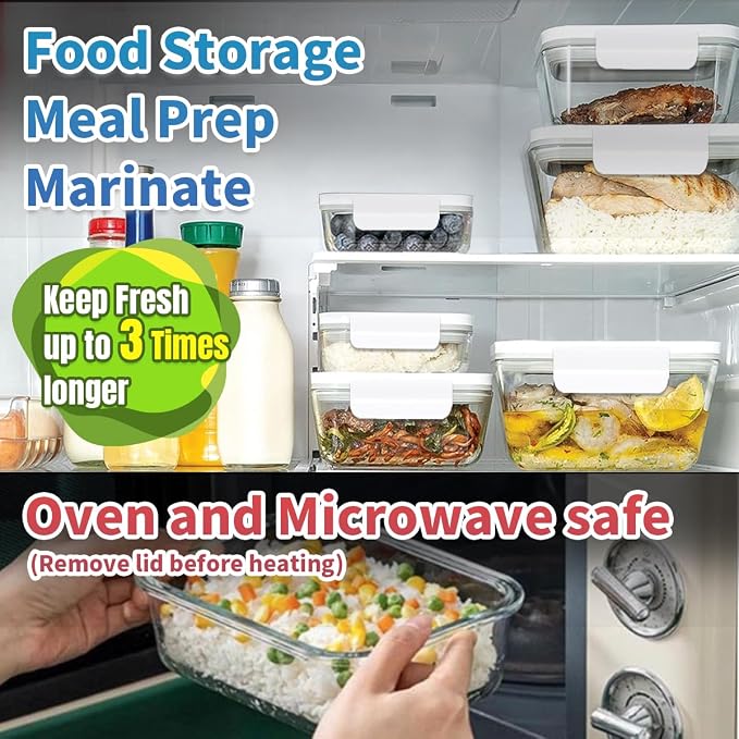 Glass Vacuum Seal Containers Set (S/M/L) | Work with Handheld Vacuum Sealer