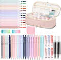 50 PCS Aesthetic School Supplies with Cute Pen Case,12 Pastel Highlighters,5 Black Ink Gel Pens, 12 Mechanical Pencils Set 0.5 & 0.7 mm 6 Color Gel Pens for Students Stationary College Essentials Pink