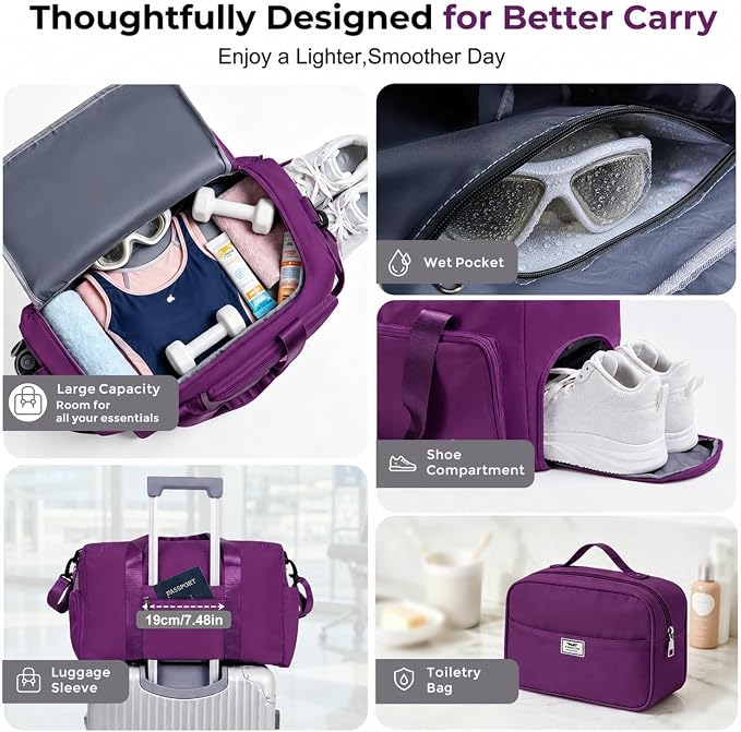 FIORETTO Women's Gym Duffle Bag with Shoes Compartment, 30L Capacity, Ideal for Travel, Gym, Sports, Duffel, Weekender