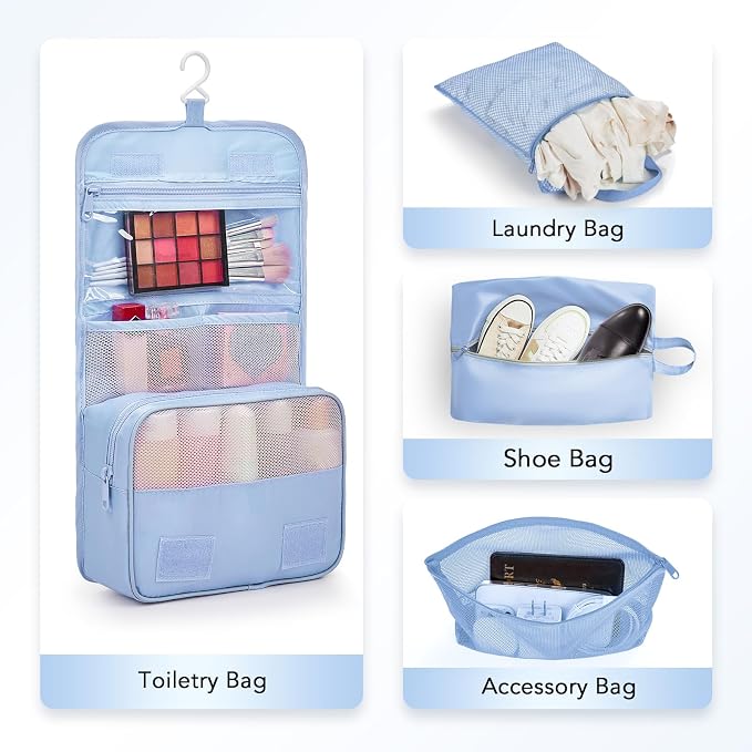 OlarHike 10 Set Compression Packing Cubes for Travel Essentials,Compressible Expandable Space Saver Bags for Organizing Clothes,Luggage Suitcase Garment Bags with Over 1000 pcs Mesh Holes(Light Blue)