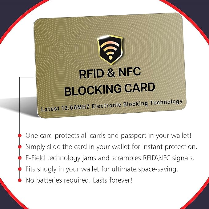 SaiTech IT RFID Blocking Card for Credit Debit ID Card, Golden | Slim Anti-Theft Contactless NFC RFID Blocker Protector, Easily Fit into Wallet and Purse, for Men & Women