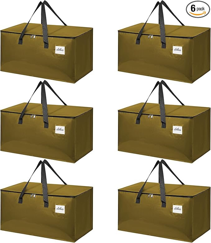 Moving Bags Heavy Duty for Packing and Storage, Large Capacity Zippered Tote with Handles, Reusable Organizer Bag – Gold Khaki