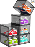 ARSTPEOE 6-Pack Black Shoe Storage Boxes Magnetic Stackable | Upgraded Harder Material, Stackable Space-saving, Fits Sneakers & Boots, Clear Magnetic Front Door