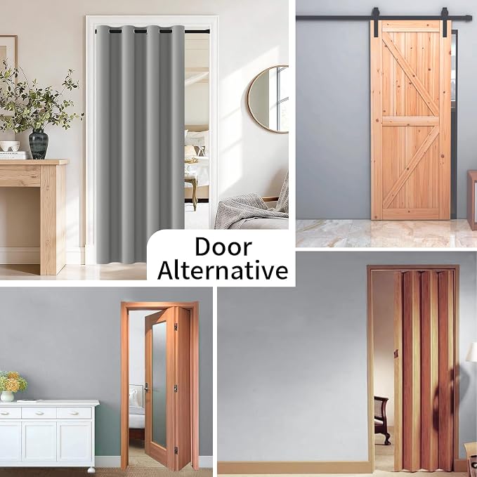 Vatge Magnetic Doorway Curtain for Privacy, Closet Curtain with Rod, Room Dividers for Closet Door and Sliding Door, 1 Panel, W42 x L80, Silver Gray