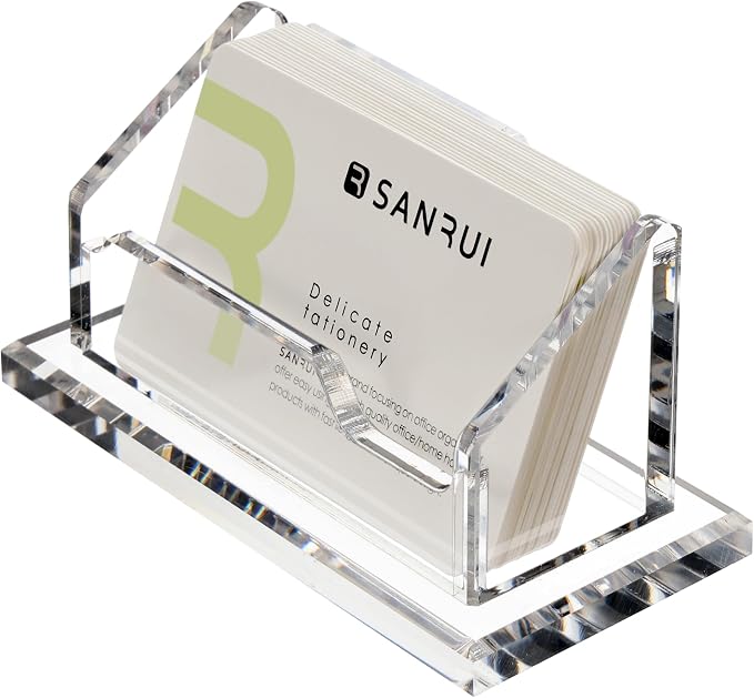 SANRUI Acrylic Business Card Holder for Desk, Single Clear Card Display Stand, Horizontal Desktop Business Card Organizer for Tabletop Countertop Office, Holds 60 Cards