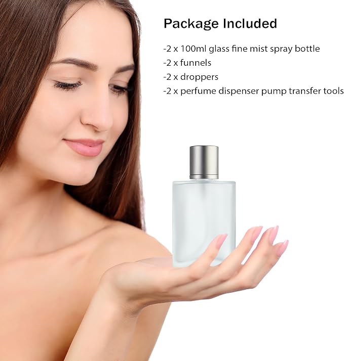 YU FENG 2 Pack 100ml/3.4 Oz Glass Perfume Bottles, Refillable Atomizer | Cylinder Shape, Thick Glass Bottle, Fine Mist Sprayer, Refillable Design, Ideal For Perfume, Cologne And DIY Fragrance