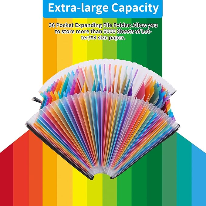 EOOUT Accordion File Organizer 36 Pockets, Letter A4 Size Expanding File Folder, Large Capacity Document Organizer with Blank Label for Office School