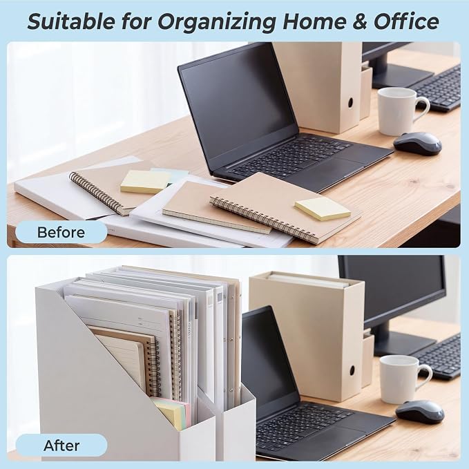 Rempry Magazine File Holders White, Foldable Cardboard Document Organizer Boxes with Labels, Space-Saving Storage for Office, Home, School, 10x3.3x12 Inchs, 6 Pack