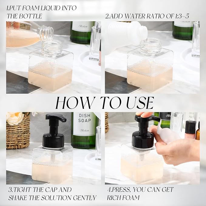 Domensi Foaming Soap Dispenser 8.5 oz Foam Pump Bottle Bulk Empty Travel Foaming Dispenser Refillable Hand Soap Plastic Pump Bottle Travel Clear Container for Bathroom Vanities(24 Pcs,Black)