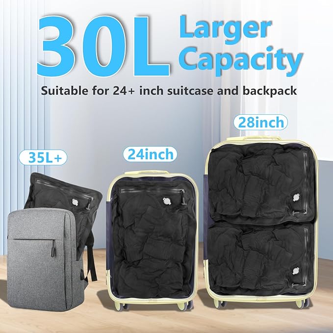 2PC Professional Vacuum Bags for Travel with 55W Super Power Electric Pump, Dobaly IP67 Reusable Vacuum Compression Bags for Suitcases and Backpack Space Saver Vacuum Bags Durable(2 Large+Pump)