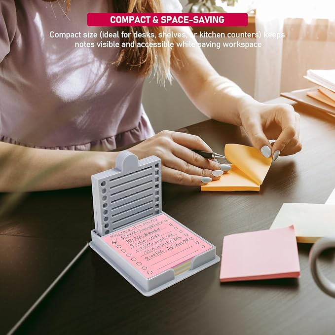 Sticky Note Holder with 5 Different Stencil | 3x3 Sticky Note Line Stencil and Holder, Sticky Note Stencil Perfect for to-Do Lists Office, Grey Acrylic Post It Note Holder