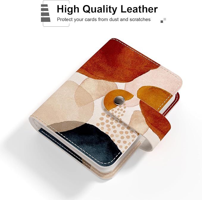 Rouidr Business Card Organizer, RFID Business Card Holder, Small Slim Leather Cards Book, Pocket Name Card Holder Wallet for Women, Simple Abstract Art