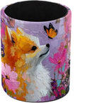 Leather Pen Holder for Desk, Dog Oil Painting Pencil Cup Pen Organizer Makeup Brush Holder for Office Home Kids Countertop Desk Accessory Storage