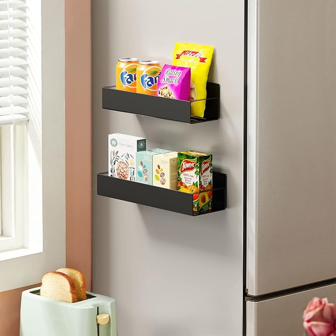 Vetacsion 2 Pack Moveable Fridge Magnetic Spice Racks,Metal Black