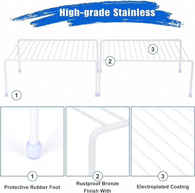 Medium (13.1 x 10.2 Inch) Cabinet Storage Shelf Rack, Shelves，Kitchen Counter and Cabinet Shelf, Storage Rack Organizer for Fridge, Cabinet, Bathroom Cupboard& Pantry (4, White)