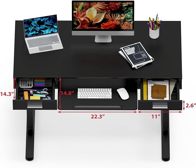 SHW 48-Inch Electric Height Adjustable Desk w/Keyboard Tray, Black | w/ 2 Drawers | Memory Presets and Cable Management | Hanging Hooks